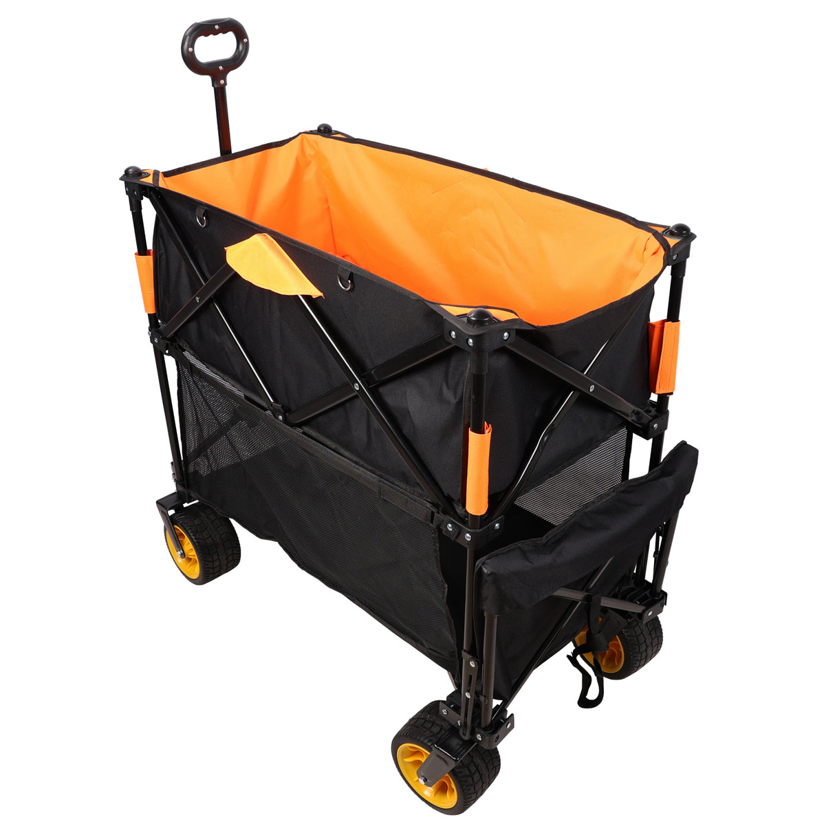 Big Large Capacity Folding Cart Extra Long Extender Wagon Folding Garden Shopping Beach Cart Black Orange