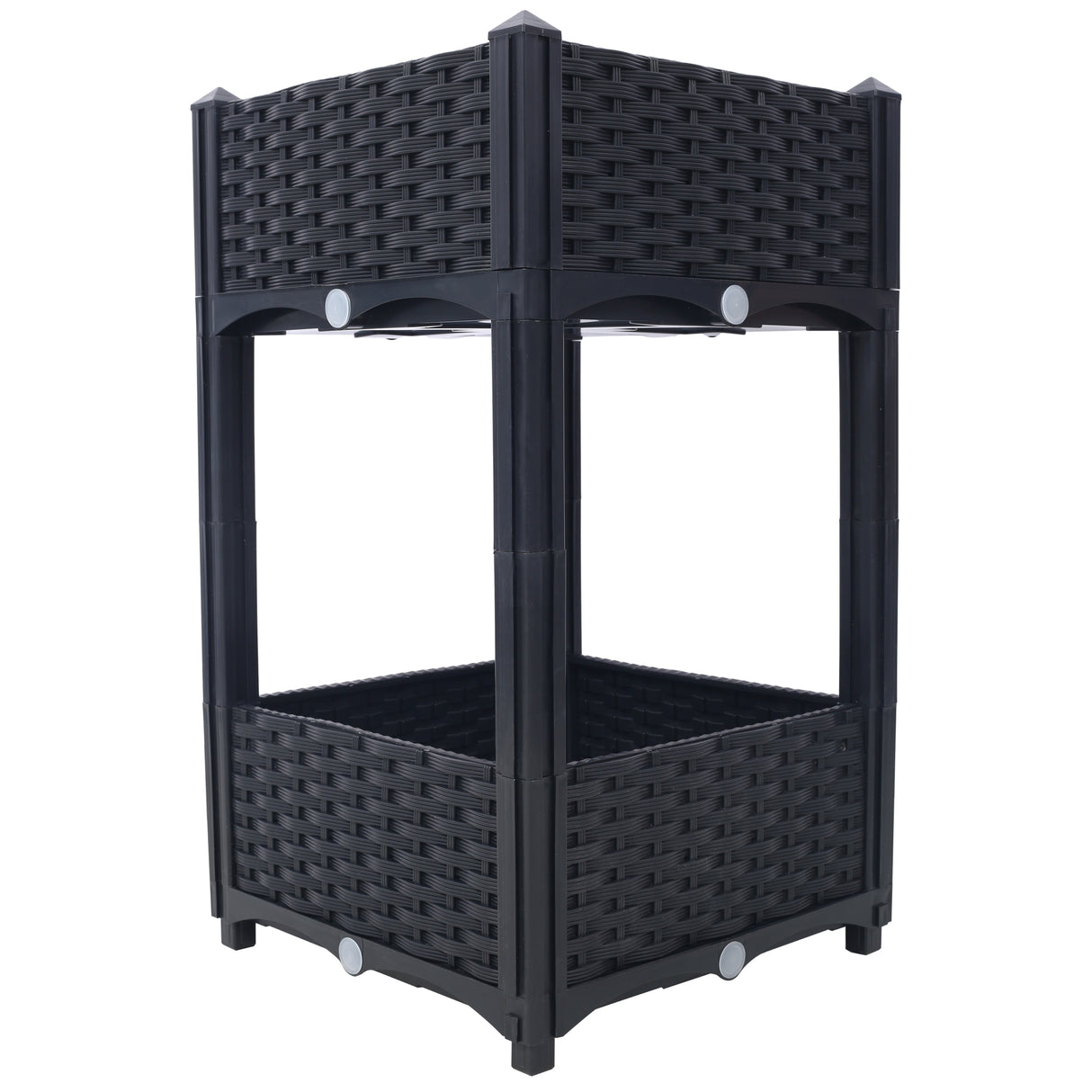 Macetero elevado de 15,7 x 15,7 x 27,7 pulgadas con tapón de drenaje, camas elevadas para vegetales/flores/hierbas, kit de jardinería de pie para exteriores, color negro