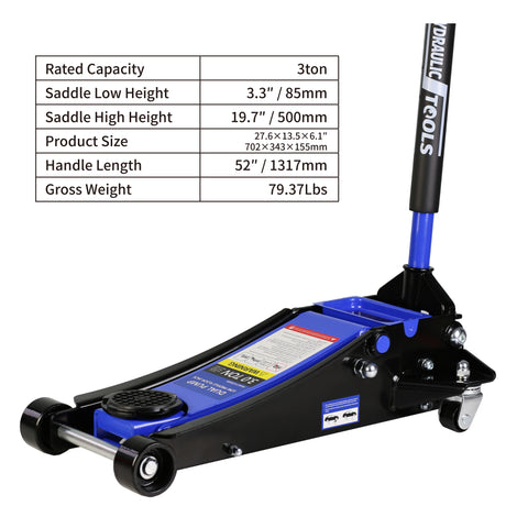 3t Low Profile Ultra Low Floor Jack with Dual Pistons Quick Lift Pump Hydraulic Auto Lifts for Home Garage Truck Lifting range 3.3"-19.7"