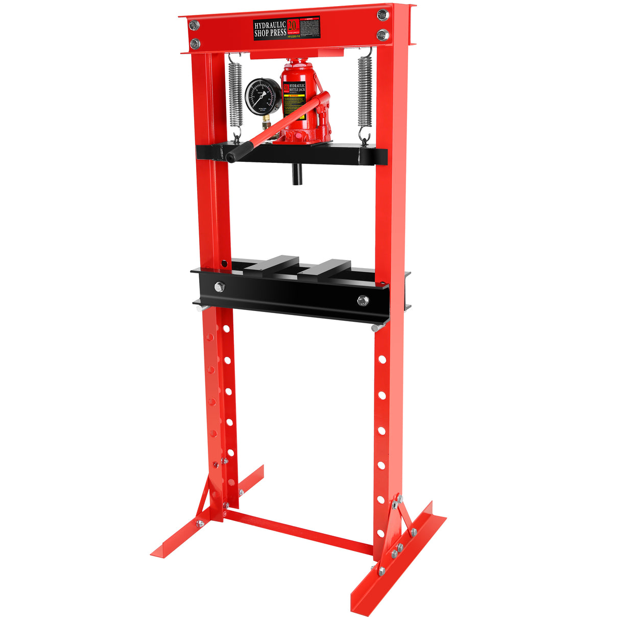 20 Ton Hydraulic Shop Floor Press Steel H-Frame na may mga Plate Adjustable Working Table Stand Jack para sa Mga Gear at Bearing Pula