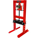 6 Ton Hydraulic Shop Floor Press with Pressure Gauge Steel H-Frame Shop Press with Steel Plates Adjustable Working Table-Red