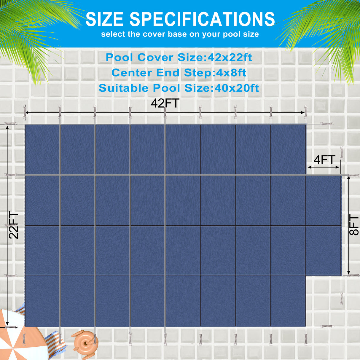 Ang Cover Safety ng Pool ay umaangkop sa 20x40ft Rectangular Ingground Winter Swimming Pool na may 4x8ft Center End Step Triple Stitched High Strength Mesh PP Great Rain Permeability Installation Hardware--Blue Mesh