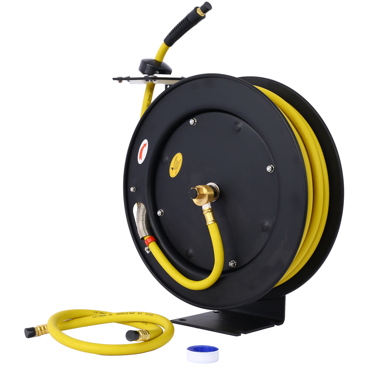 Air Hose Reel Retractable 3/8" Inch x 50' Foot SBR Rubber Max 300PSI Heavy Duty Industrial Steel Single Arm Construction