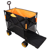 Big Large Capacity Folding Cart Extra Long Extender Wagon Folding Garden Shopping Beach Cart Black Orange