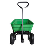 Chariot à benne basculante de jardin avec cadre en acier, chariot d'extérieur avec pneus pneumatiques de 10 pouces, capacité de 55l, vert