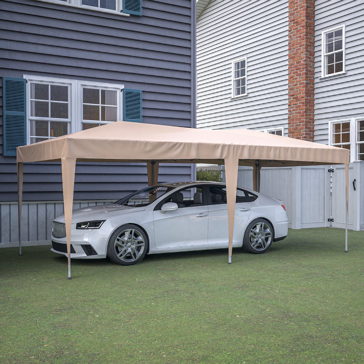 EZ Pop Up Canopy Tente pliante portable pour fête d'extérieur 10' x 20' avec 6 parois latérales amovibles + sac de transport + 6 sacs de poids Beige