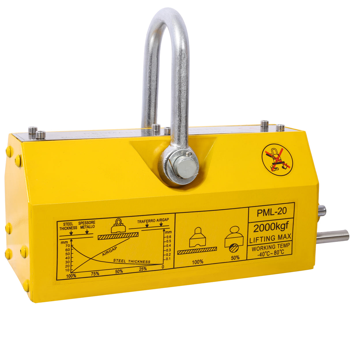 Elevación magnética permanente con liberación Imán resistente de 4400 lb/2000 kg Factor de seguridad 2,5 Neodimio y acero para taller de polipasto Placa de tablero de bloque de grúa