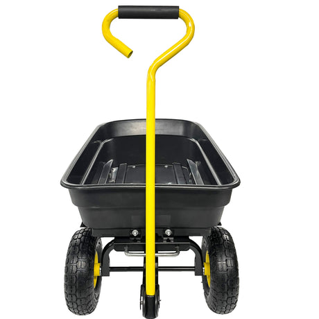 Chariot à benne basculante de jardin avec cadre en acier, chariot d'extérieur avec pneus pneumatiques de 10 pouces, capacité de 55l, noir