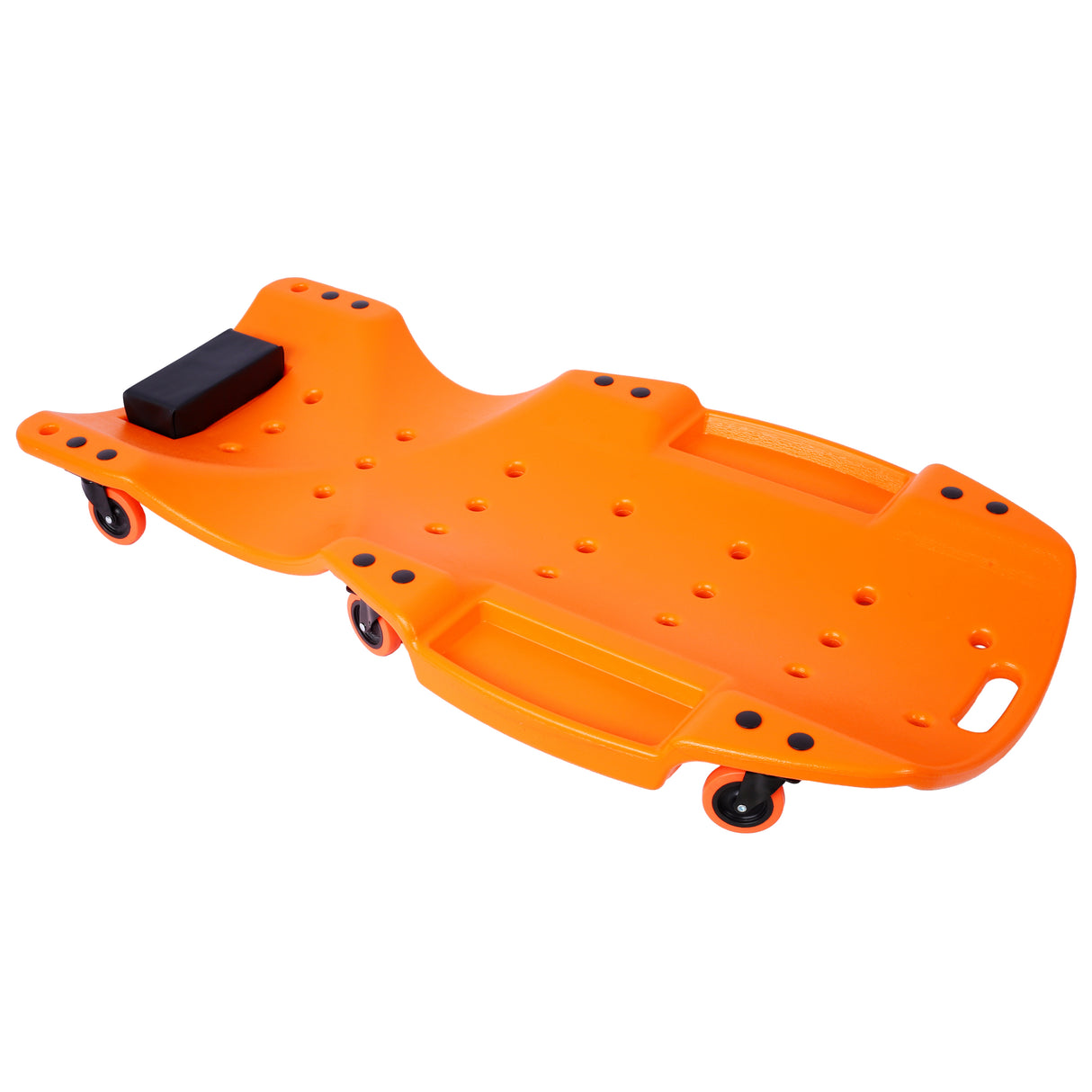 Creeper en plastique de 48 pouces, corps ergonomique moulé par soufflage en PEHD avec appui-tête rembourré et deux plateaux à outils, capacité de 440 lb, Orange