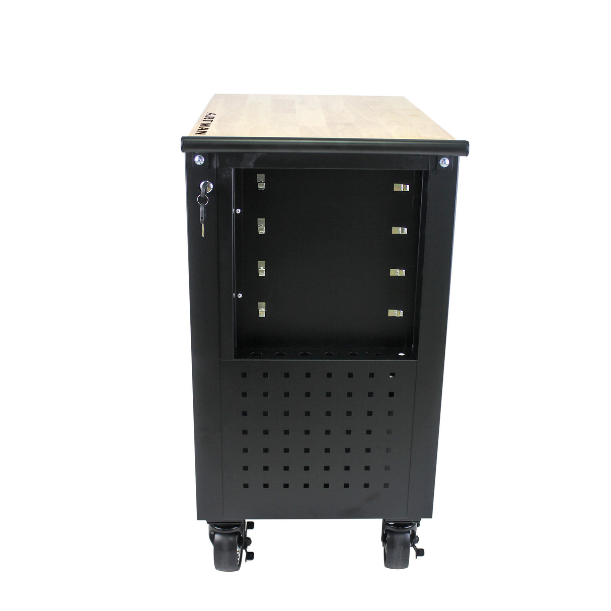 4 Drawers Multifunctional Tool Cart with Wheels and Wooden Top Black