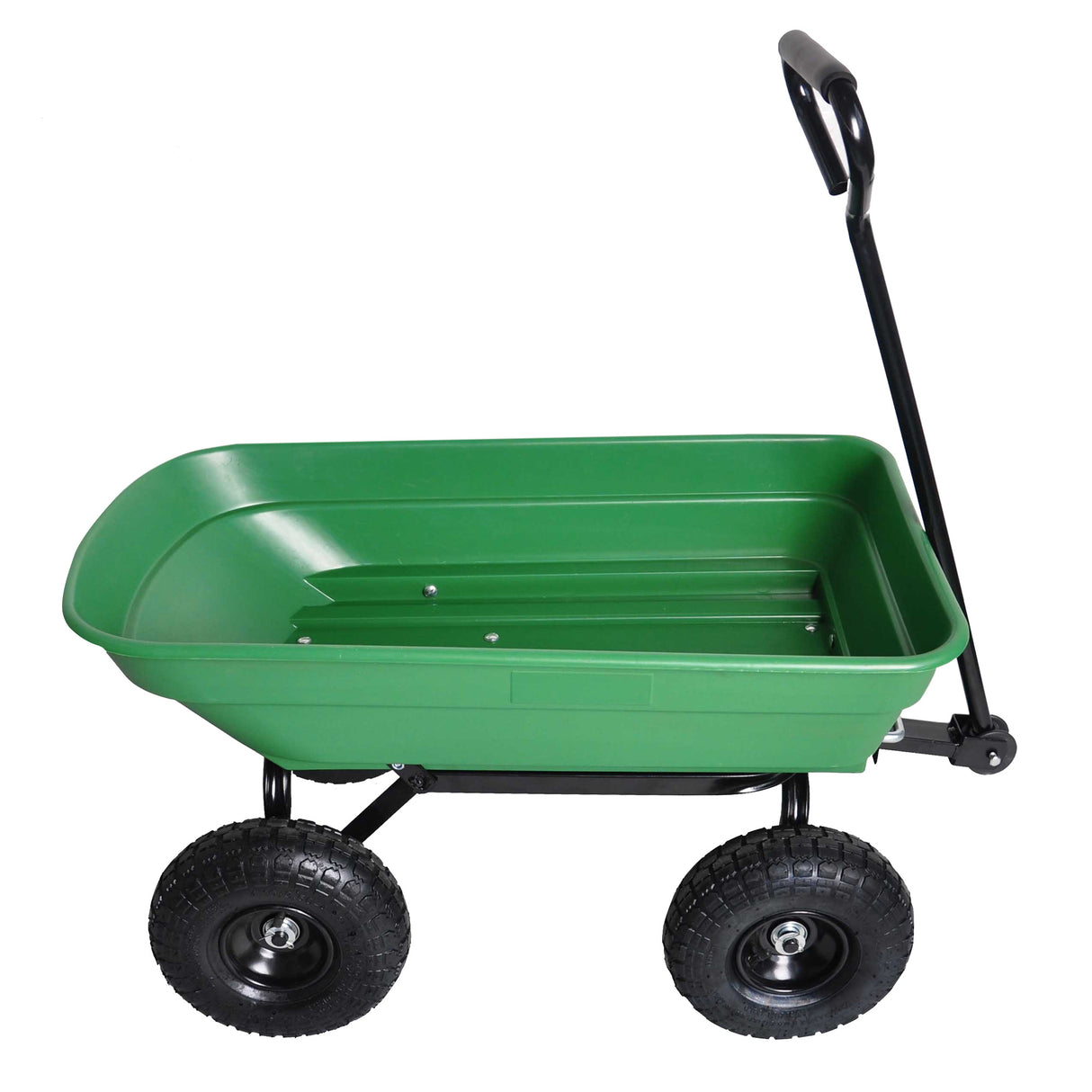 Chariot à benne basculante de jardin avec cadre en acier, chariot d'extérieur avec pneus pneumatiques de 10 pouces, capacité de 55l, vert