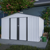 Hangar de rangement extérieur en métal, 10x8 pieds, résistant aux intempéries, avec portes verrouillables, outil pour jardin, Patio, arrière-cour, pelouse, gris