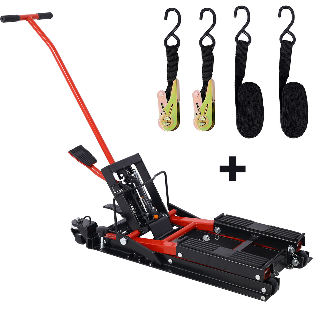 Hydraulic Motorcycle Lift Jack 1500 LBS Capacity ATV Scissor Portable Table na may 4 Wheels Foot-Operated Hoist Stand para sa ATV UTV na may Tie Down