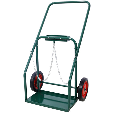 440lbs Capacity Cylinder Cart Welding Hand Truck Large Dual Oxygen Tank Dolly With 10-Inch Solid Rubber Wheels--Green