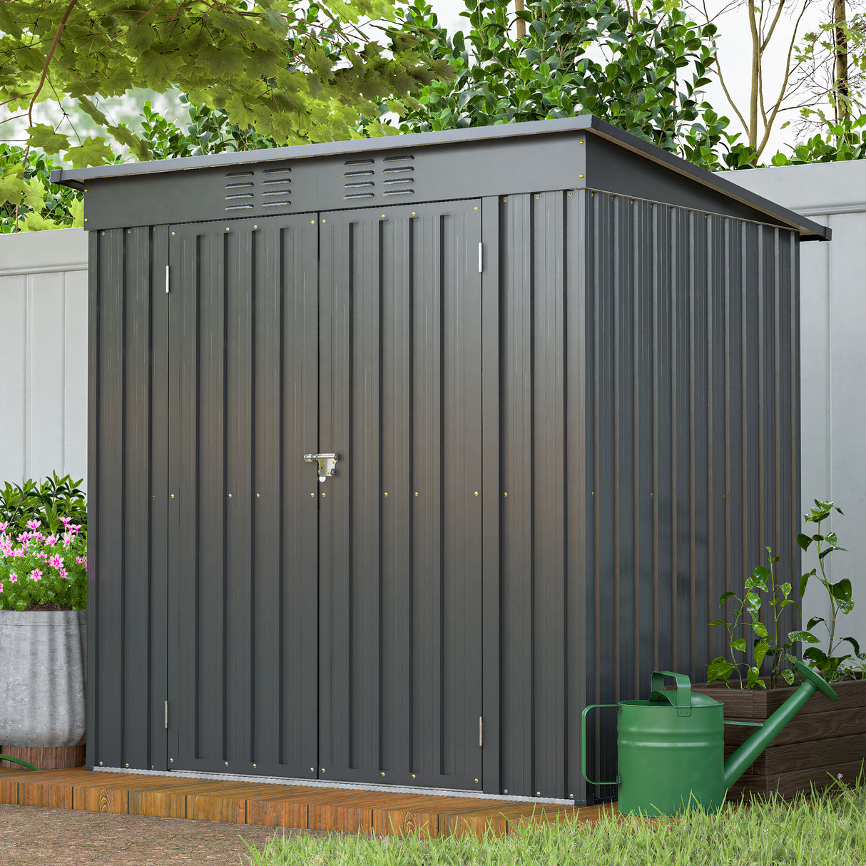 6 x 4 ft Outdoor Storage Shed Lahat ng Weather Tool para sa Hardin sa Backyard Lawn Black