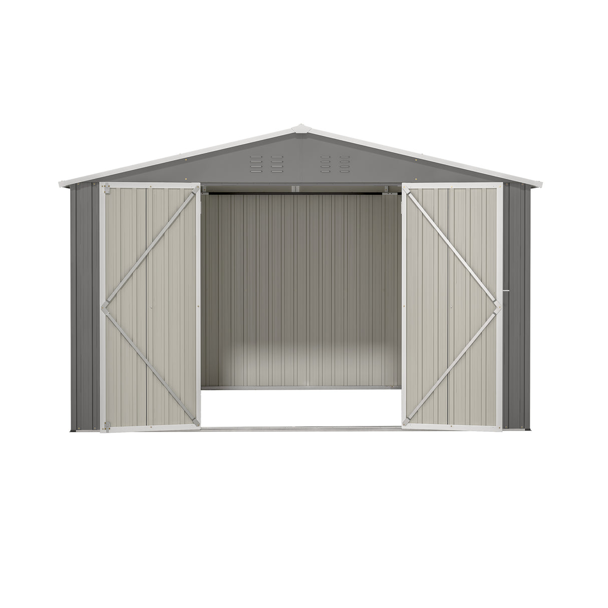 Hangar de rangement extérieur en métal, 10x8 pieds, résistant aux intempéries, avec portes verrouillables, outil pour jardin, Patio, arrière-cour, pelouse, gris