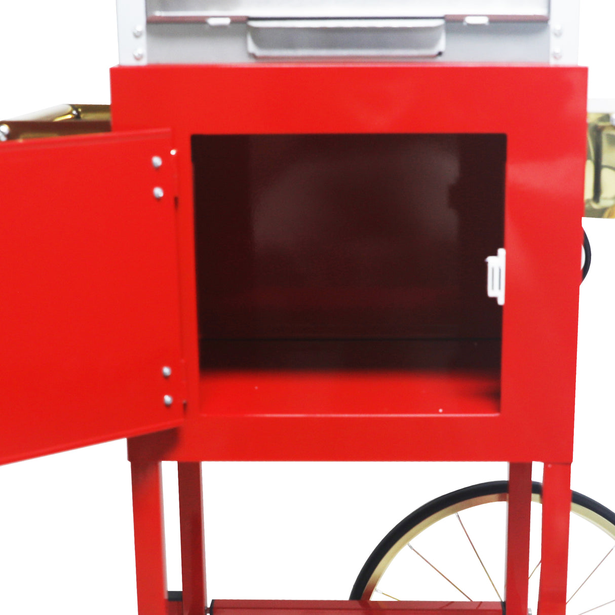 Popcorn Machine with Cart 8oz Popper with Stainless-Steel Kettle Heated Warming Deck and Old Maids Drawer Red