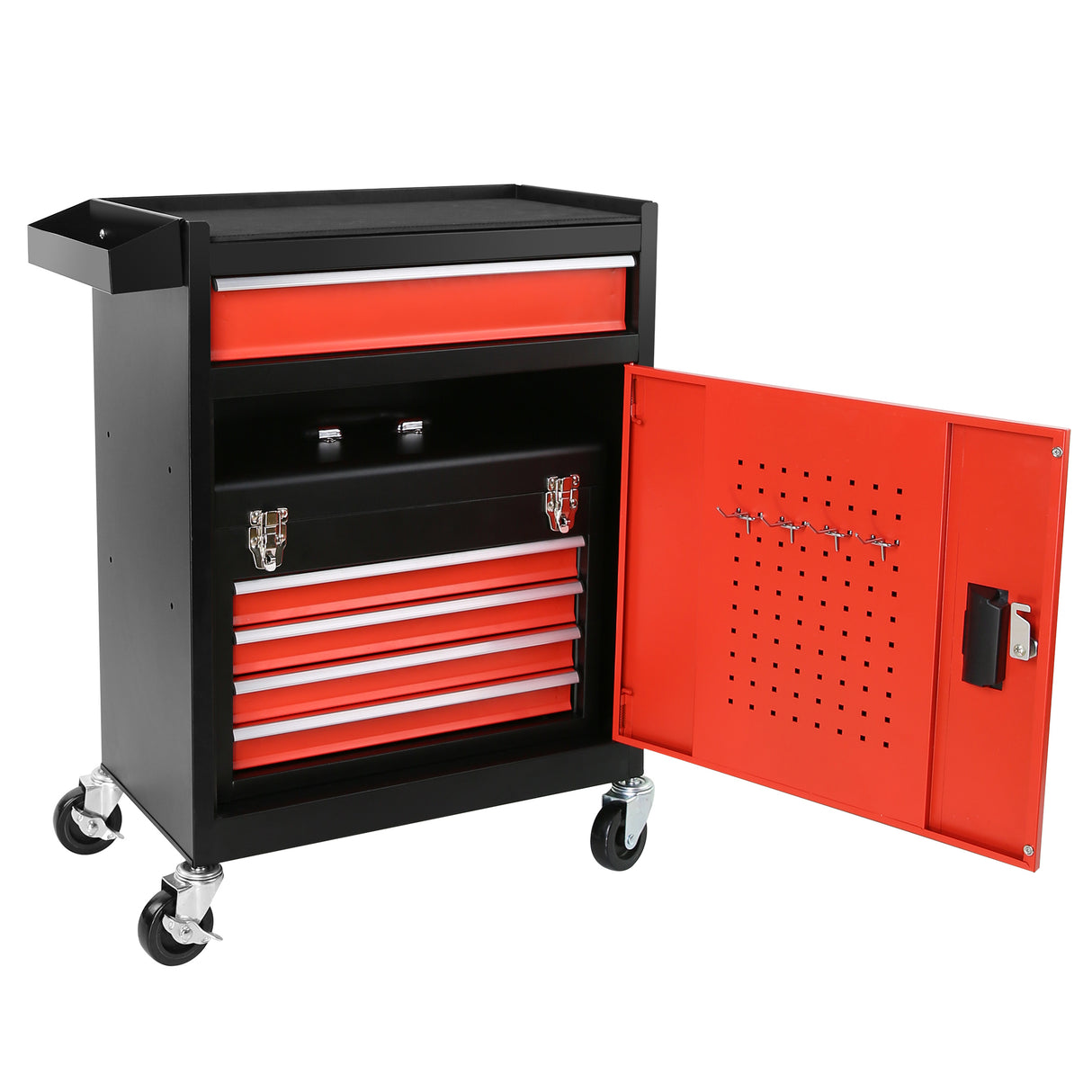 Tool Chest 5-Drawer Rolling Storage Cabinet with Detachable Top Box Liner Universal Lockable Wheels Locking Mechanism Metal Cart for Garage Workshop