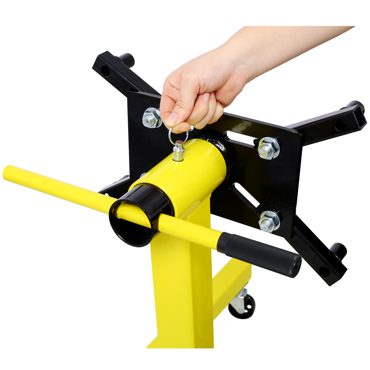 Engine Stand 1250 LBS Capacity 360 Degree Adjustable Mounting Head 4 Ball-Bearing Swivel Caster Wheels Heavy-Duty Square Steel Frame--Yellow