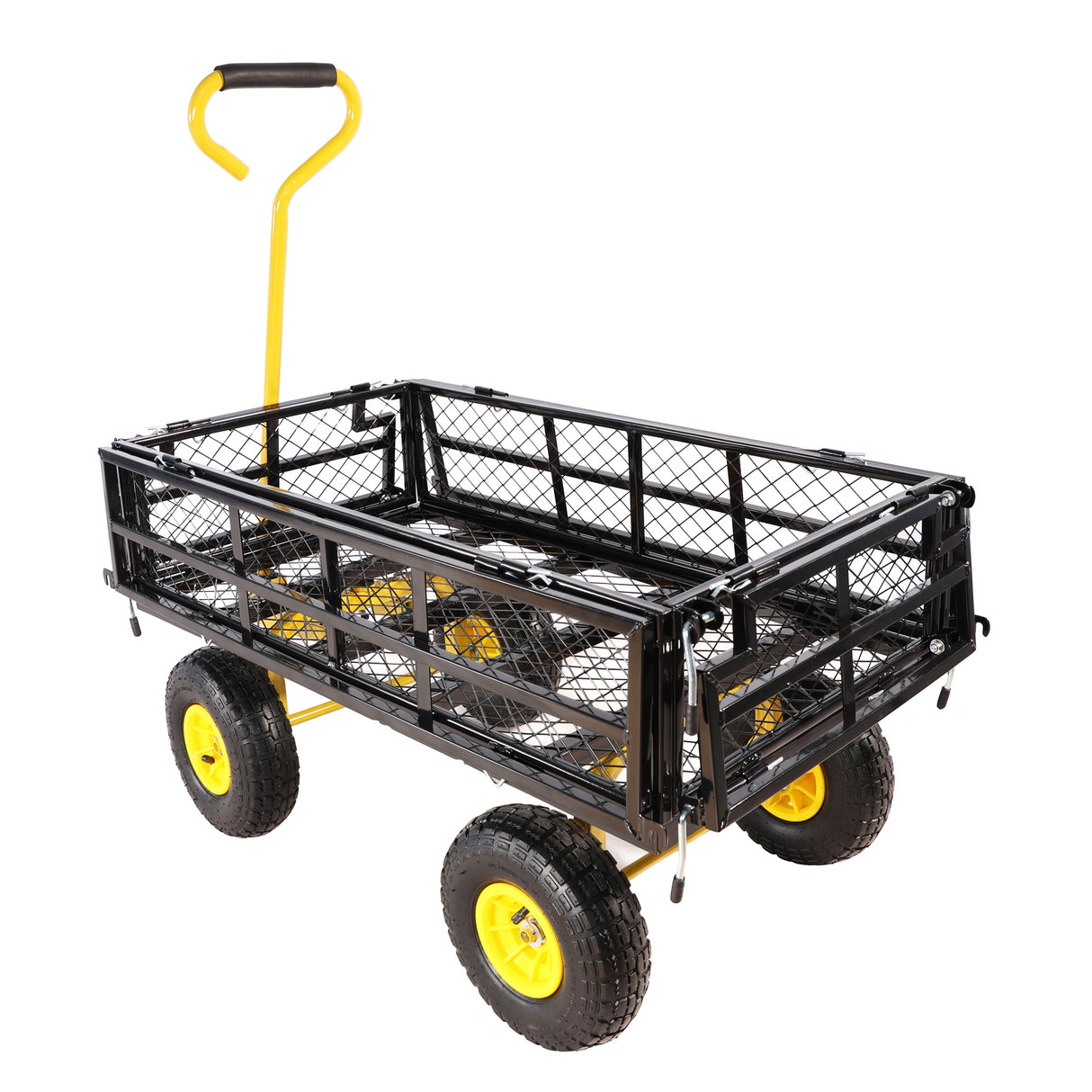 Wagon Cart Garden Trucks Transport Firewood Yellow Black Steel 600 lbs Capacity