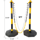 12 Pack Traffic Delineator Post Cones with Fillable Base Adjustable Safety Barrier with 5Ft Plastic Chain Outdoor and Indoor Crowd Control Stanchion for Control and Warning--Yellow+Black