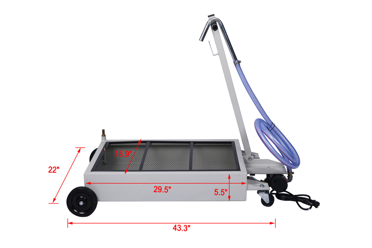 15 gallon olie-aftapbak met laag profiel en elektrische pomp