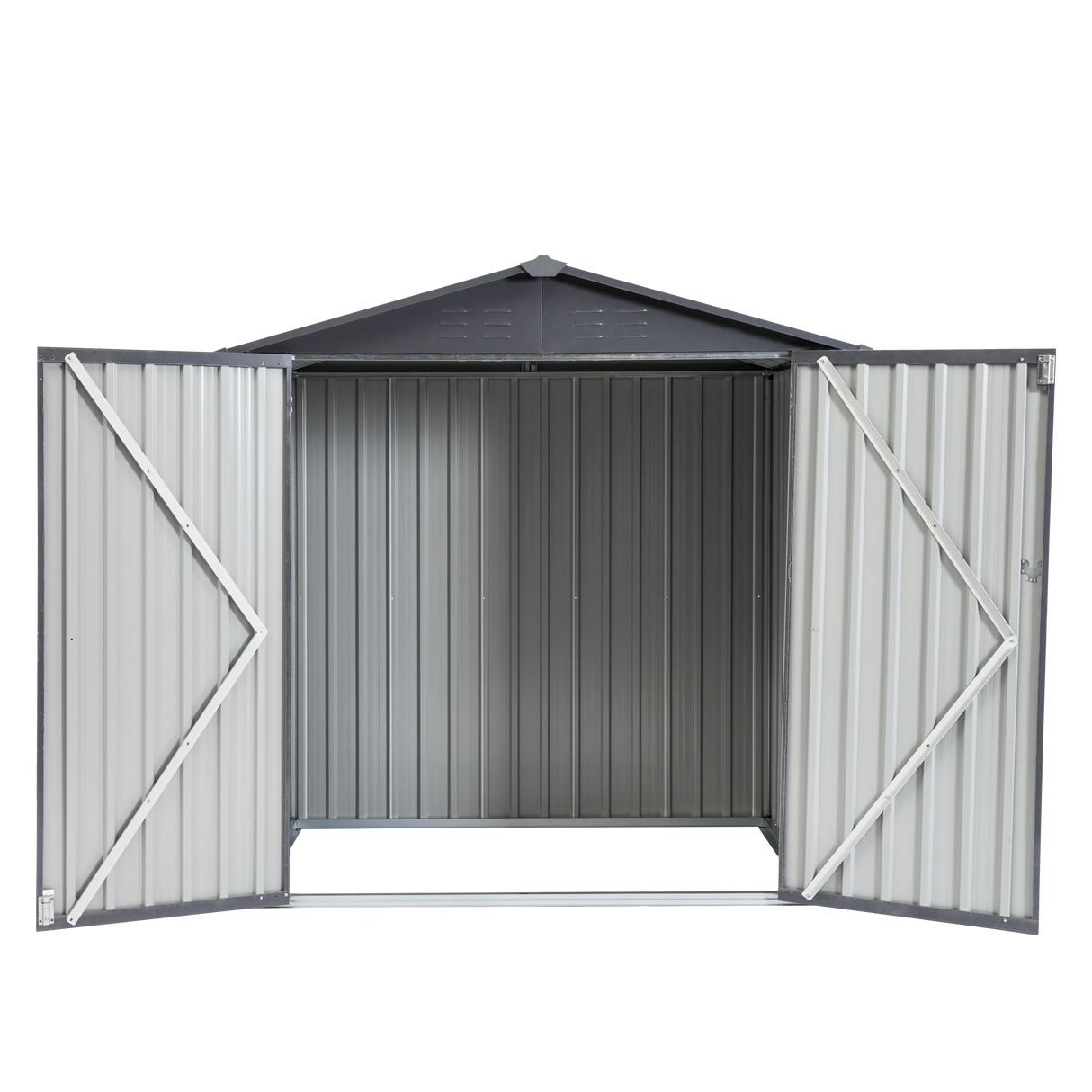 6x4x6ft Hardin Metal Storage Shed Mga Tool sa Panlabas na Pag-iimbak ng Rainproof Hinge Door Version Grey White