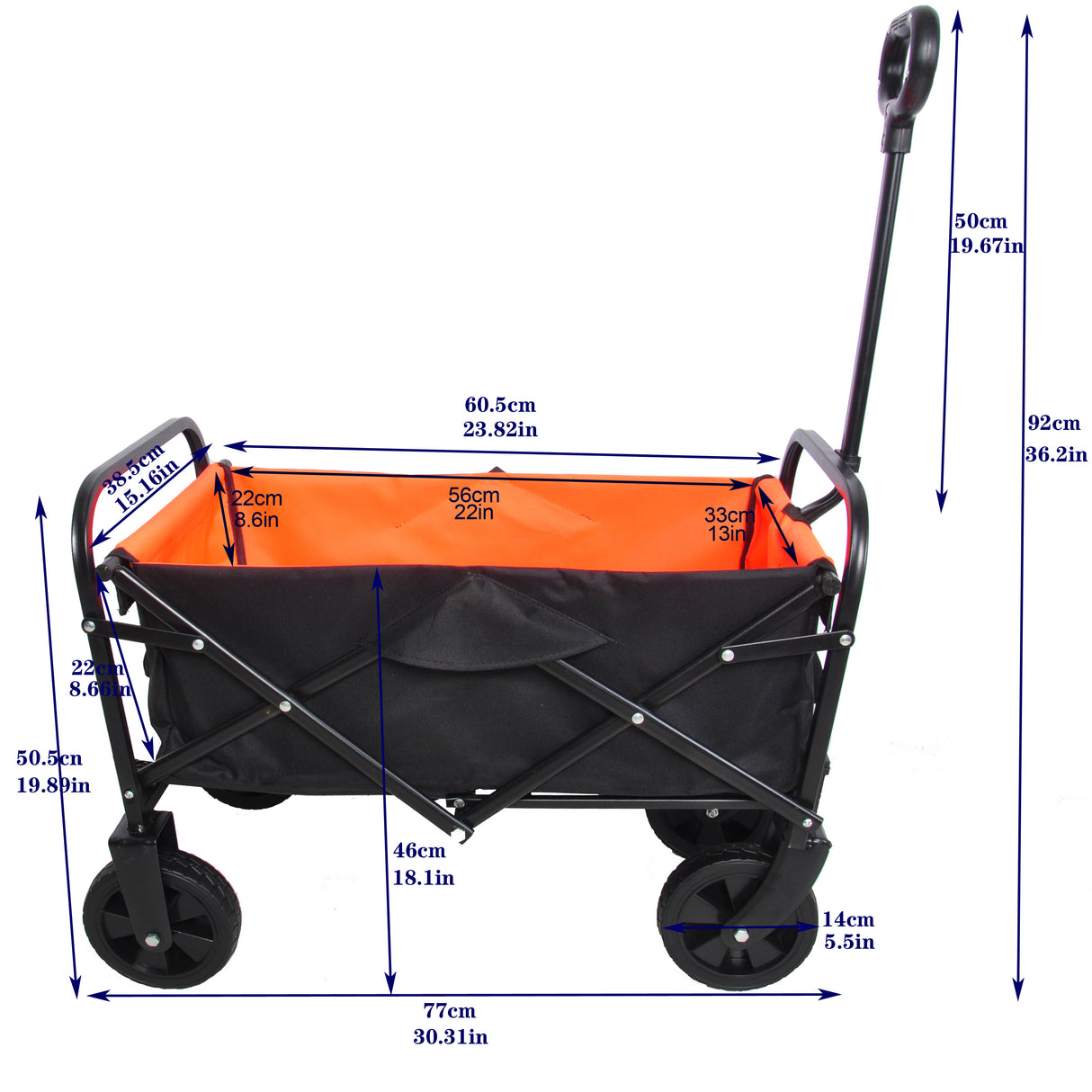 Mini Sammenleggbar Hage Handlevogn Strandvogn Svart Gul