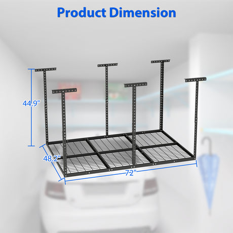 4x6ft Overhead Garage Storage Rack Adjustable Organization Systerm Heavy Duty Metal Ceiling 560lbs Weight Capacity--Black