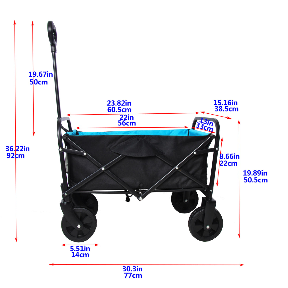 Mini sammenleggbar vogn Hage Handlevogn Strandvogn Svart Blå