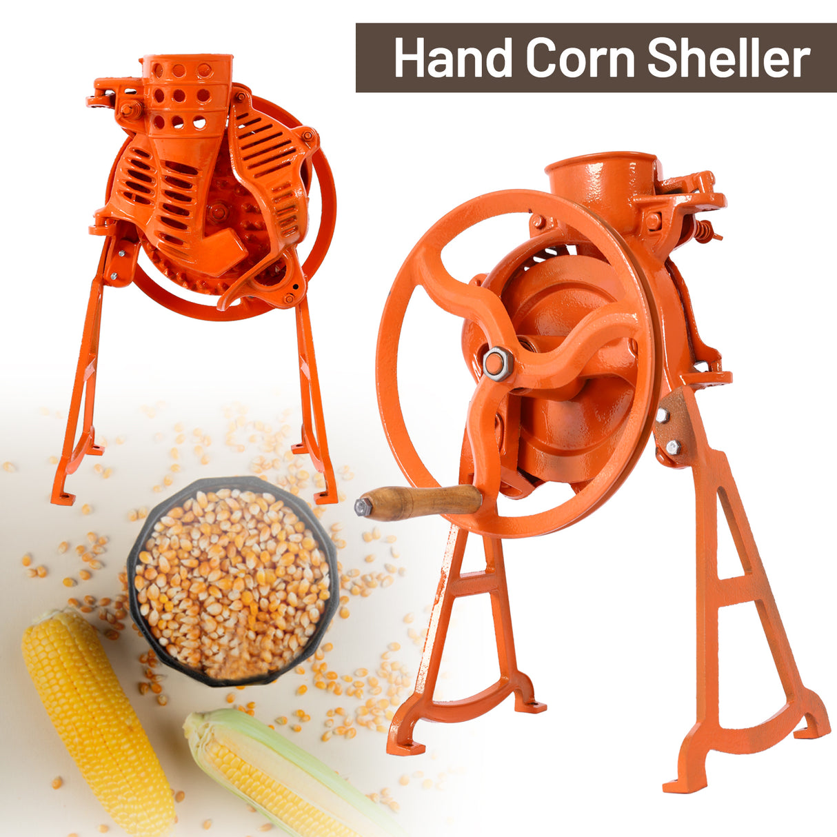 Hand Corn Sheller Heavy Duty Shelling Machine Manual Farm Corn Thresher Remover Tools Hand Sheller with Wooden Handle Cast Iron