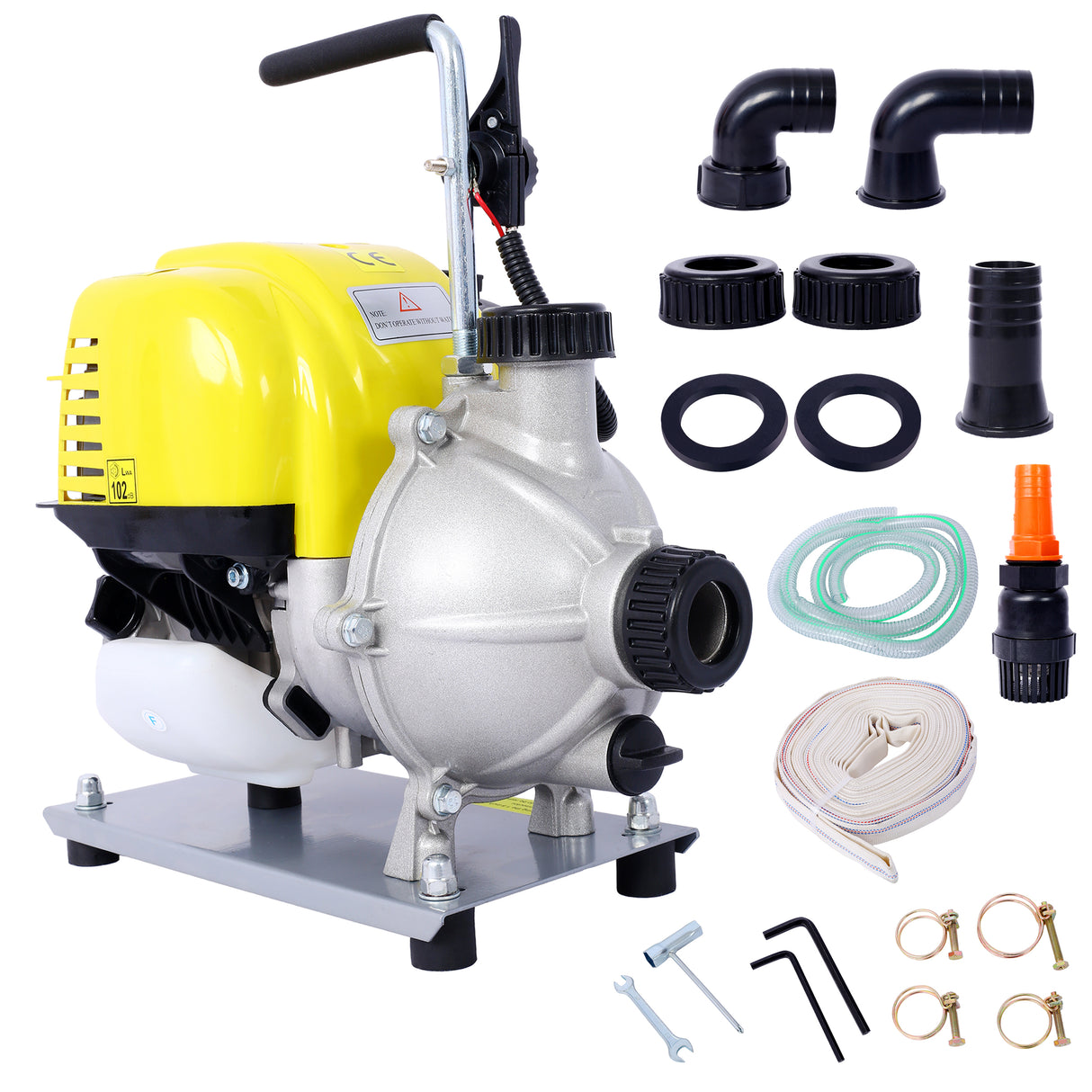 Pompa dell'acqua a benzina a 4 tempi 38CC Pompa di trasferimento portatile alimentata a gas da 1,5 pollici Motore commerciale per paesaggistica o irrigazione da giardinaggio 8500r/min 10FT x 1" Tubo di aspirazione piatto da 1,5"