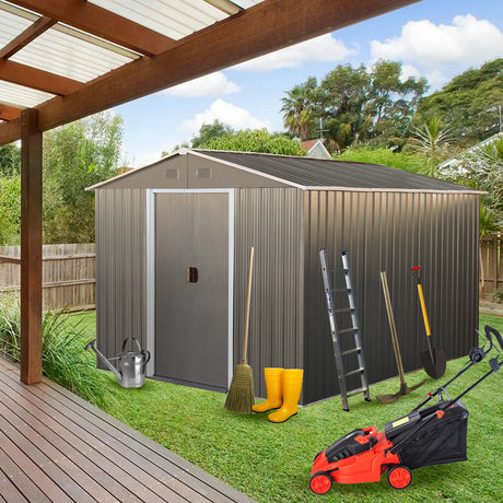 8x10ft Outdoor Metal Storage Shed Gray