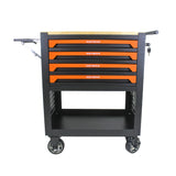 4 Drawers Multifunctional Tool Cart with Wheels and Wooden Top Orange