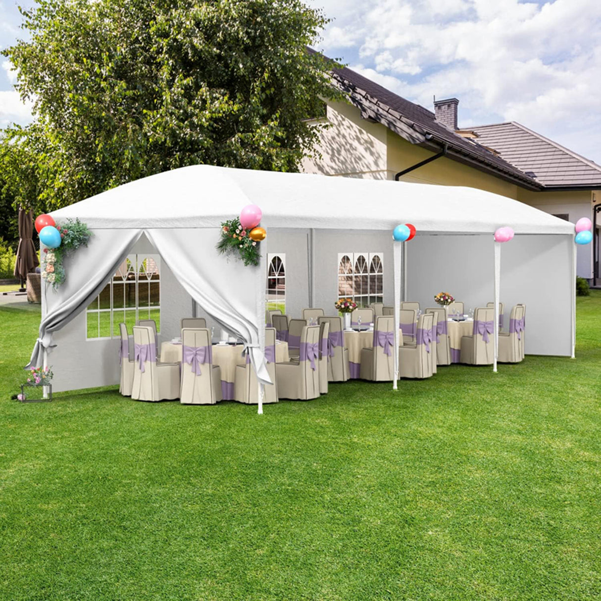 Tendone per feste per feste di matrimonio, gazebo da giardino per esterni, 10x30', con 5 pareti laterali rimovibili - Bianco