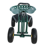 Garden Trolley Rolling Work Chair with Wheels Stool for Planting 360 Degree Swivel Seat Station Wagon Scooter with Steering Handle and Utility Tray for Yard and Outdoors Green