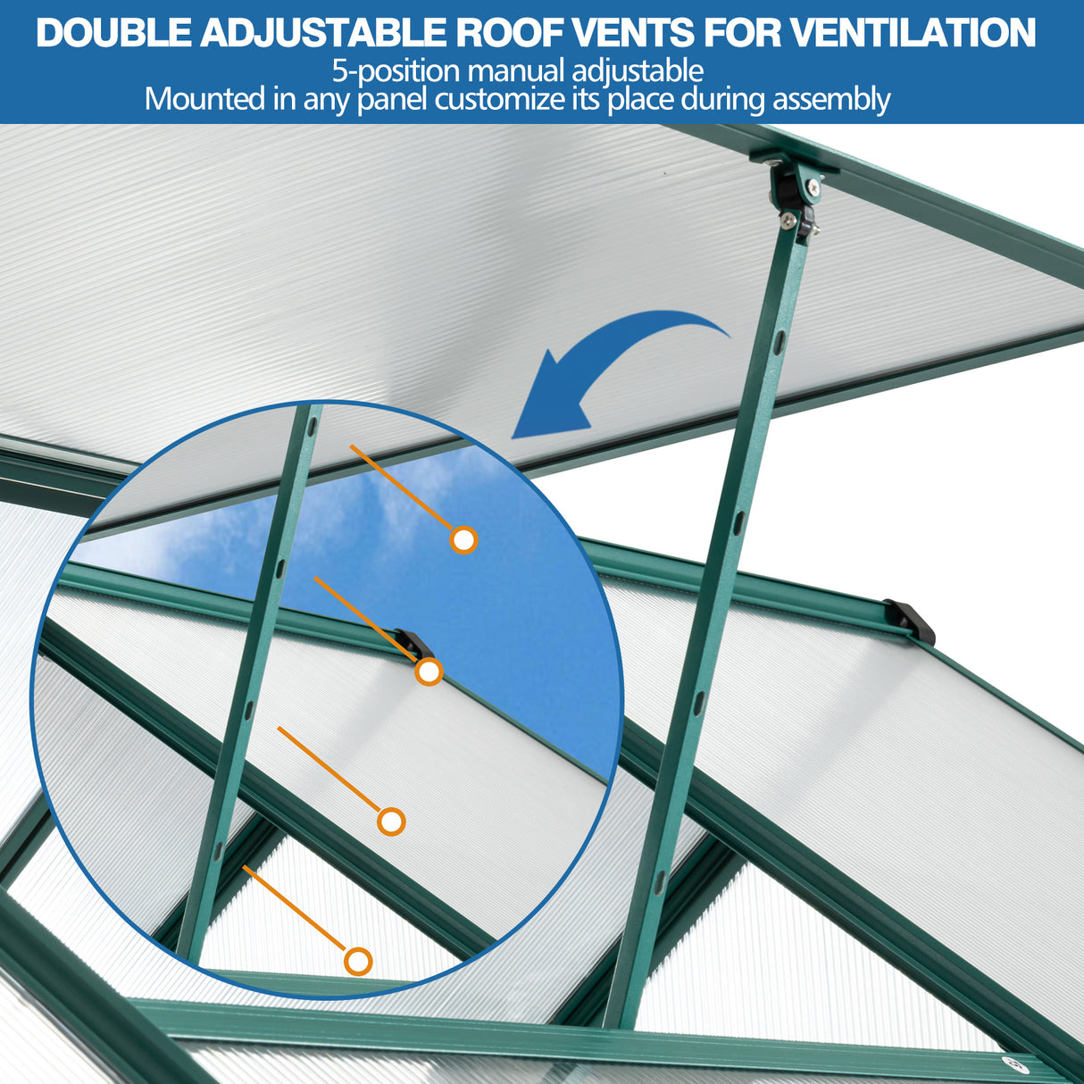 Serre en polycarbonate de 6x12 pieds, base surélevée et ancrage en aluminium robuste, pour cour extérieure, vert toutes saisons