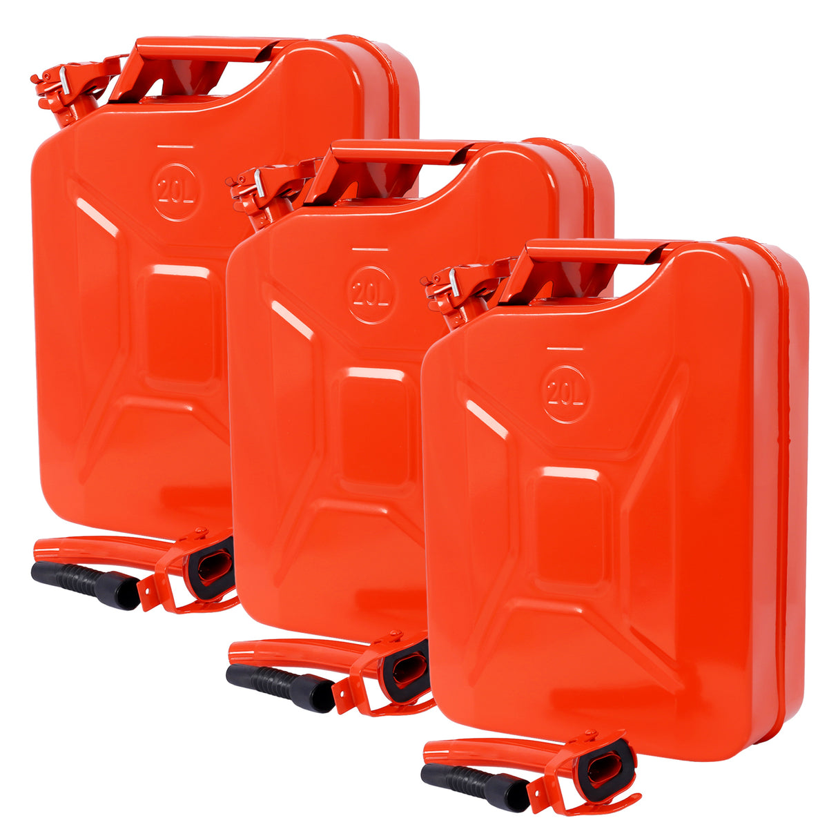 3 Pcs/Set 20 Liter (5 Gallon) Jerry Fuel Can with Flexible Spout Portable Tank Steel Gasoline Cars Trucks Equipment Red