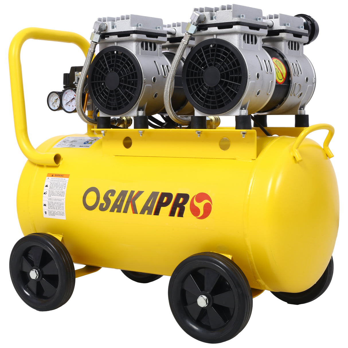 2.5 HP Silent Air Compressor 13 Gallon Oil-Free Electric Shop Portable Lightweight with Wheels 70 DBA Noise Level na may Automatic Drain Valve Yellow