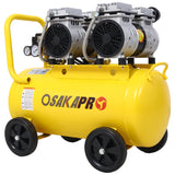 Compresor de aire silencioso de 2.5 HP Taller eléctrico sin aceite de 13 galones Portátil liviano con ruedas Nivel de ruido de 70 DBA con válvula de drenaje automática Amarillo