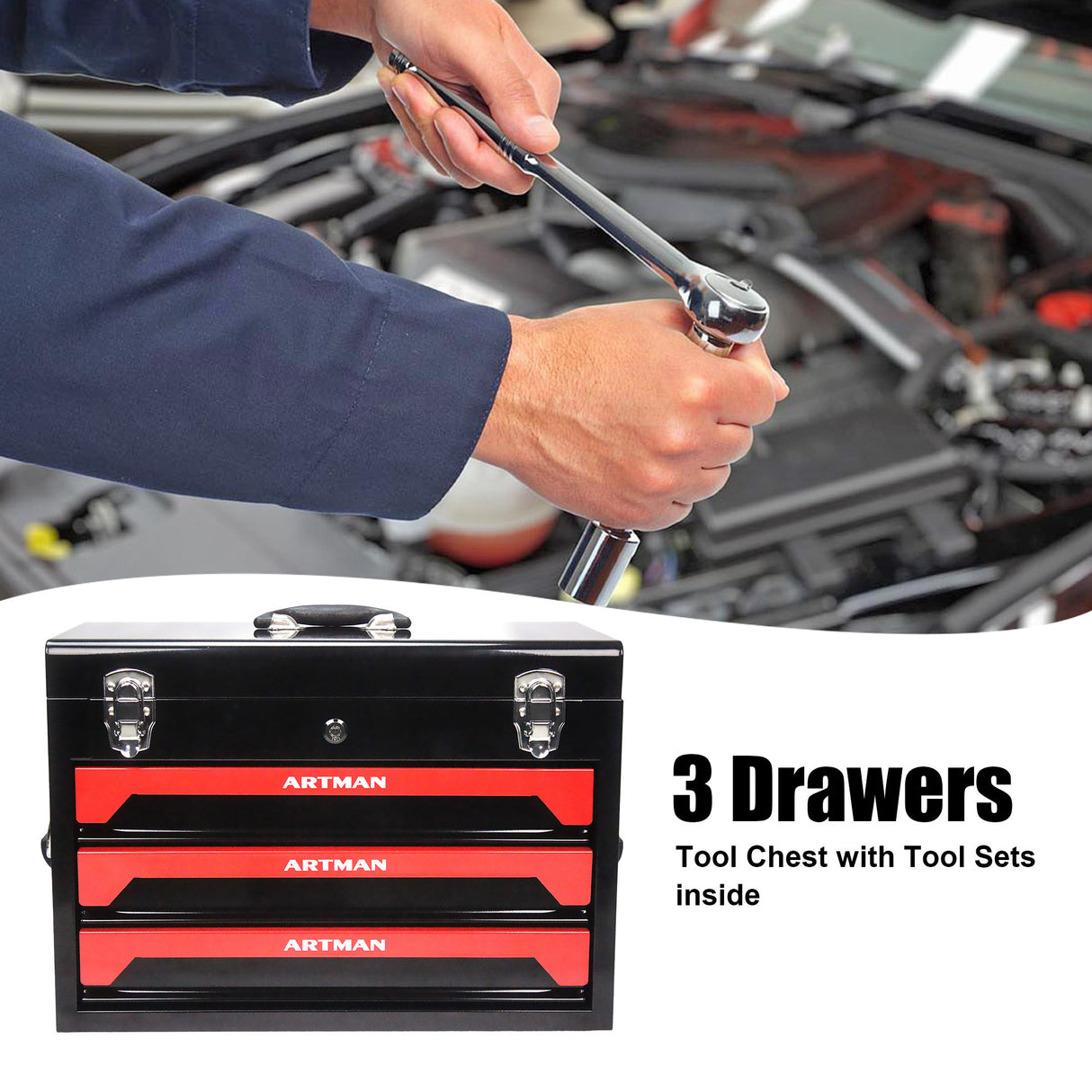 3 Drawers Tool Box with Tool Set Red