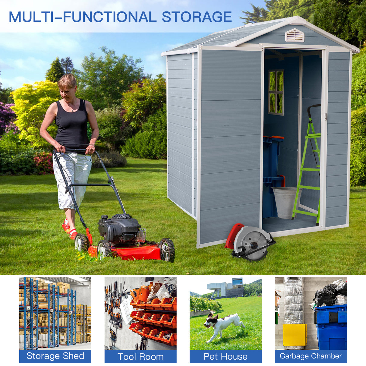 4x6ft Resin Outdoor Storage Shed Kit-Perfect to Store Patio Furniture Grey