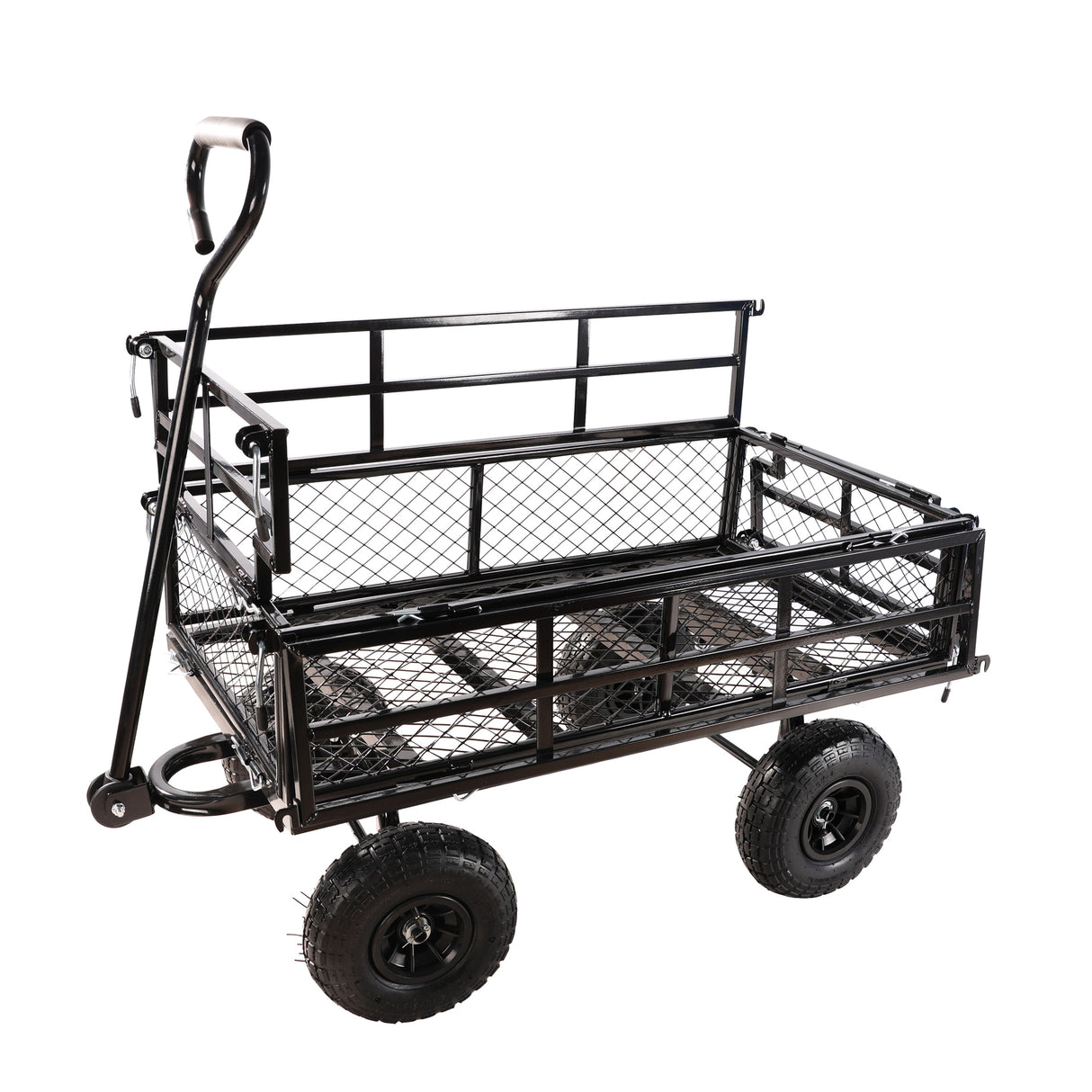 Black Double Fence Utility Wagon Cart Garden Trucks Transport Firewood