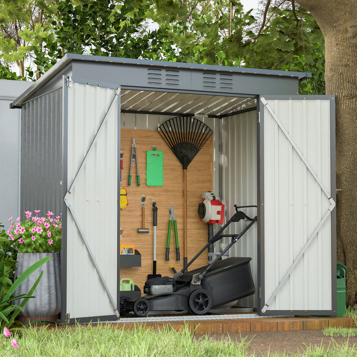 6 x 4 ft Outdoor Storage Shed Lahat ng Weather Tool para sa Hardin sa Backyard Lawn Black