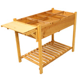 Support de jardinière en bois surélevé à 8 poches avec table d'appoint pliable et étagère de rangement pour herbes/légumes/fleurs - Marron