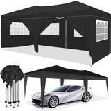 10'x20' EZ Pop Up Canopy Outdoor Portable Party Folding Tent with 6 Removable Sidewalls + Carry Bag + 4pcs Weight Bag--Black