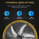 Circolazione semplice e deluxe a 3 velocità per uso industriale, commerciale, residenziale e in negozi Movimento dell'aria ad alta velocità da 24 pollici Ventola a tamburo metallico per carichi pesanti Giallo