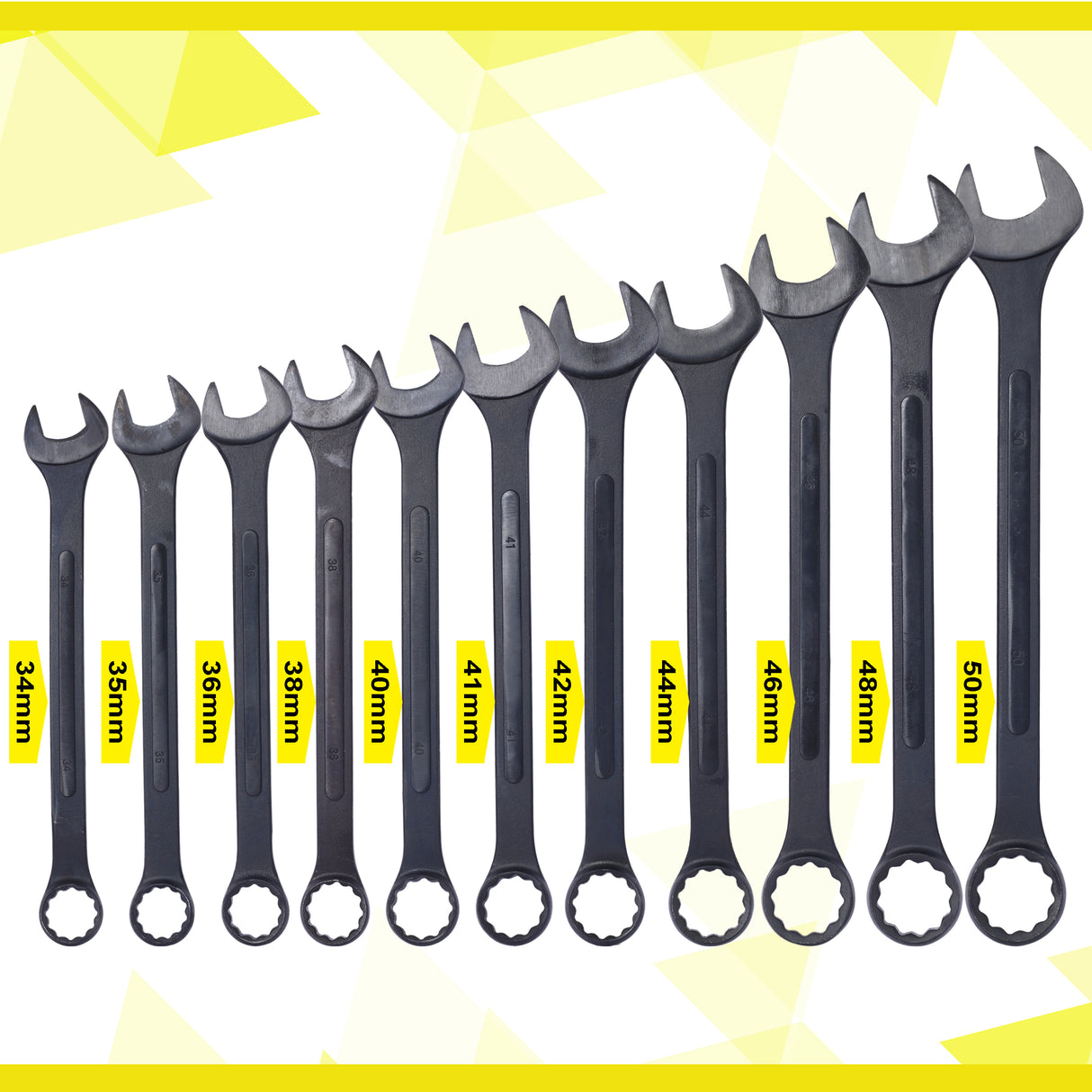 Jumbo Combination Wrench Set Extra Large Metric 1-5/16'' to 2'' Black Oxide with Pouch 11-piece