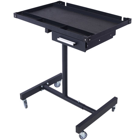 Mesa de trabajo desmontable ajustable con cajón para garajes, talleres de reparación y bricolaje, portátil (4) ruedas giratorias de 2,5 pulgadas, capacidad de 220 libras, esquinas de goma, acero resistente, color negro