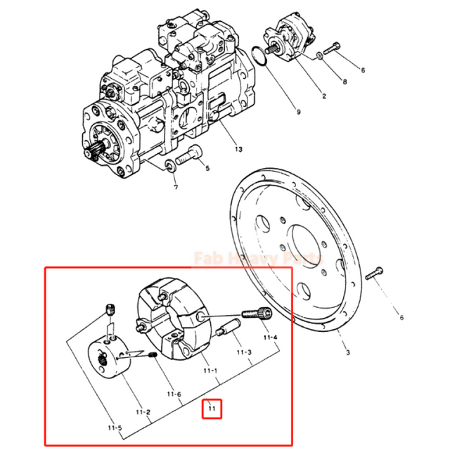 Koppeling met naafmontage 2418U225F2 past op Kobelco SK100-3 SK100 Mark Iii K904 K904L